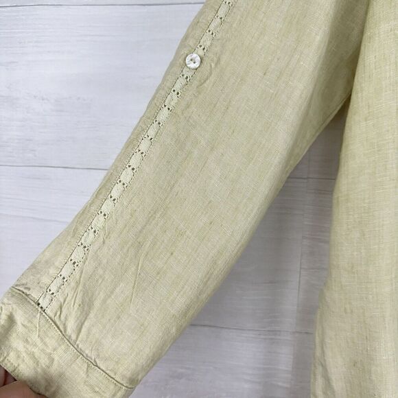 Kate Hill 100% Linen Shirt Women XL Button Up Pistachio Green Long Sleeve Top - Picture 5 of 12